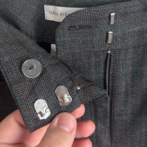 Van Heusen Gray Plaid Straight Leg Stretch Dress Pants 14 Short - Picture 3 of 6